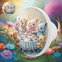 Cute Stuffed Animal Tea Party Watercolor