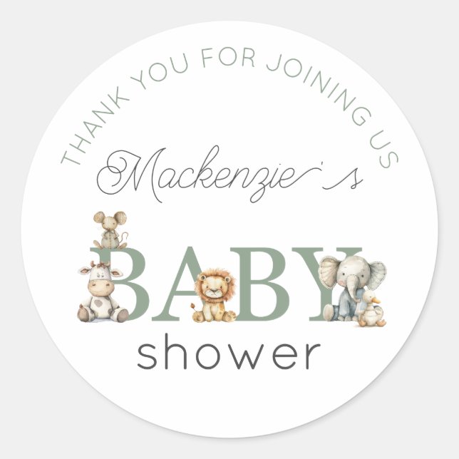 Cute Stuffed Animals Gender Neutral Baby Shower Classic Round Sticker (Front)