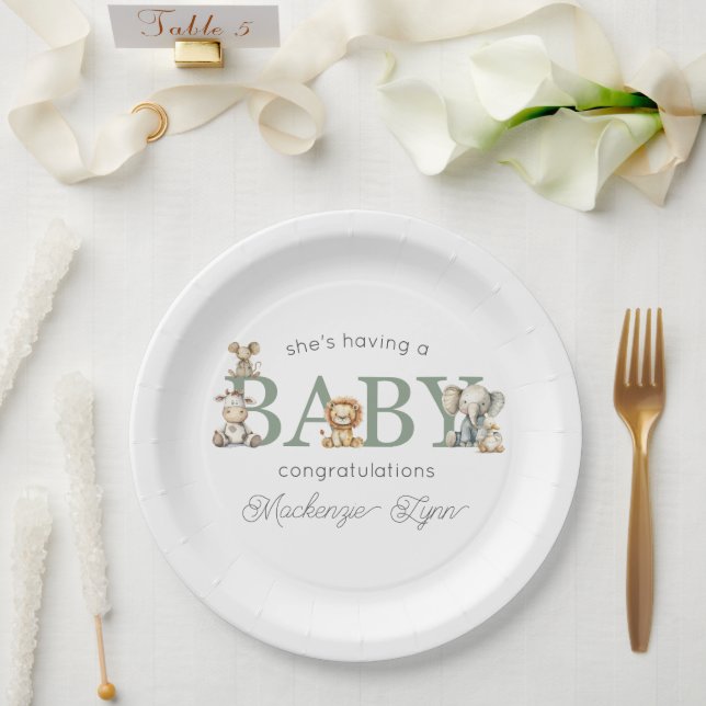 Cute Stuffed Animals Gender Neutral Baby Shower Paper Plates (Wedding)