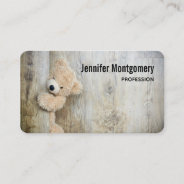Cute Stuffed Bear Rustic Wooden Backdrop Business Card at Zazzle