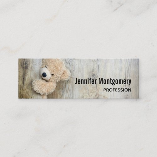 Cute Stuffed Bear Rustic Wooden Backdrop Mini Business Card