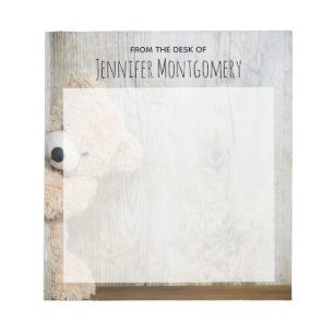 Cute Stuffed Bear Rustic Wooden Backdrop Notepad