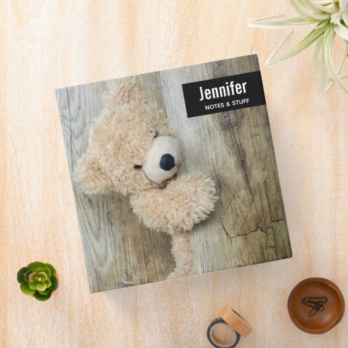 Cute Stuffed Bear Rustic Wooden Wall 3 Ring Binder