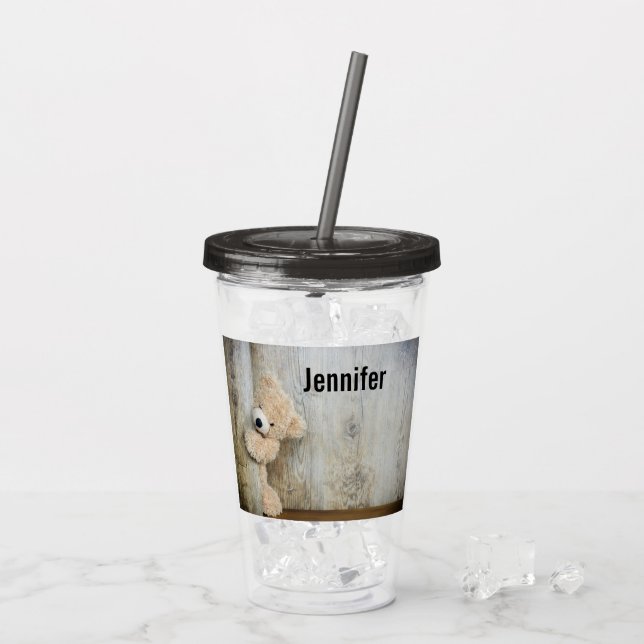 Cute Stuffed Bear Rustic Wooden Wall Acrylic Tumbler (Back Ice)