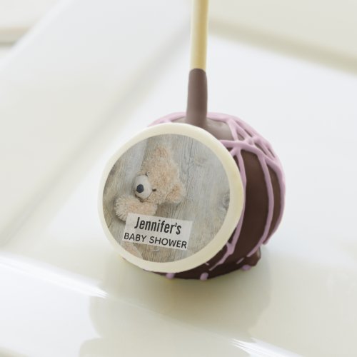 Cute Stuffed Bear Rustic Wooden Wall Baby Shower Cake Pops