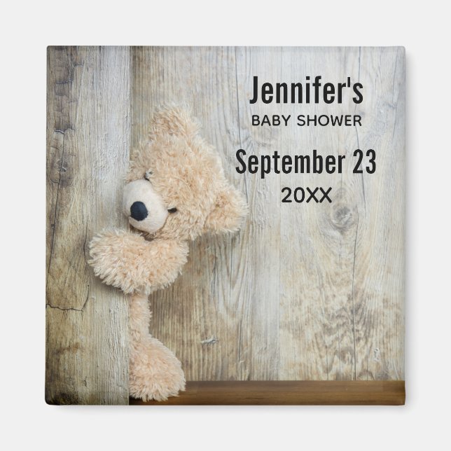 Cute Stuffed Bear Rustic Wooden Wall Baby Shower M Magnet (Front)