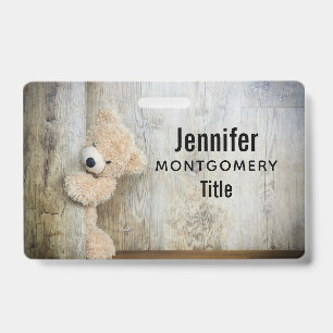 Cute Stuffed Bear Rustic Wooden Wall Badge