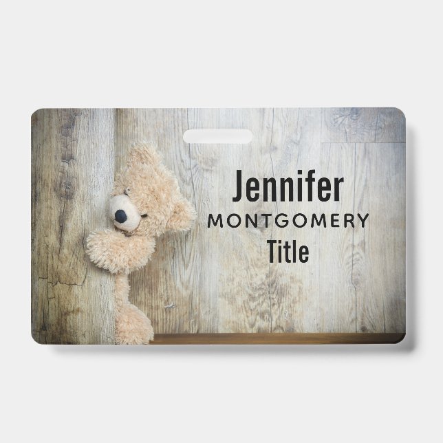Cute Stuffed Bear Rustic Wooden Wall Badge (Front)