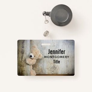 Cute Stuffed Bear Rustic Wooden Wall Badge