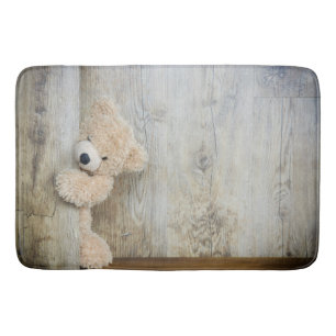 Cute Stuffed Bear Rustic Wooden Wall Bath Mat