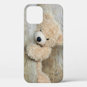  Cute Stuffed Bear Rustic Wooden Wall iPhone 12 Case