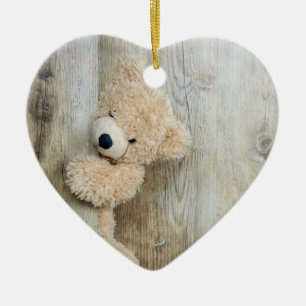 Cute Stuffed Bear Rustic Wooden Wall Ceramic Ornament