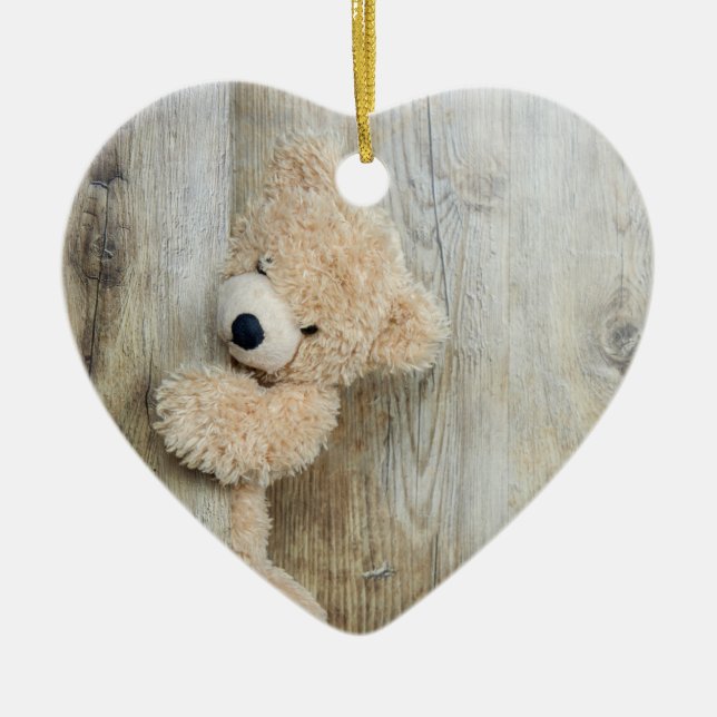 Cute Stuffed Bear Rustic Wooden Wall Ceramic Ornament (Front)