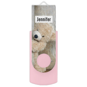 Cute Stuffed Bear Rustic Wooden Wall Flash Drive
