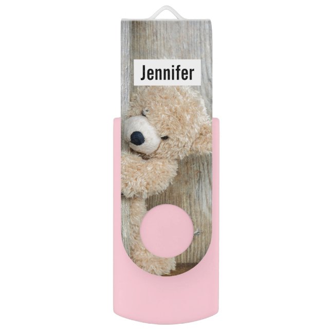 Cute Stuffed Bear Rustic Wooden Wall Flash Drive (Front Vertical)