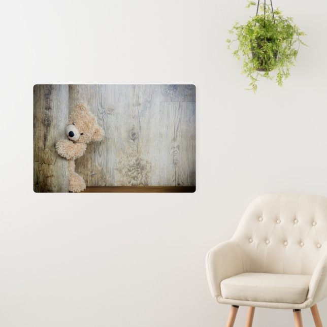 Cute Stuffed Bear Rustic Wooden Wall Foam Board (In Situ (Wall))