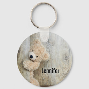 Cute Stuffed Bear Rustic Wooden Wall Keychain