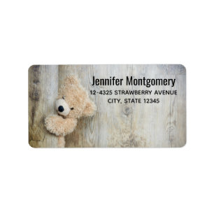 Cute Stuffed Bear Rustic Wooden Wall Label