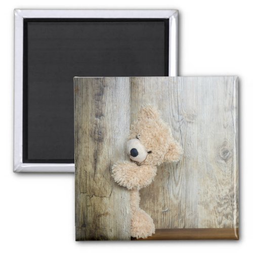Cute Stuffed Bear Rustic Wooden Wall Magnet