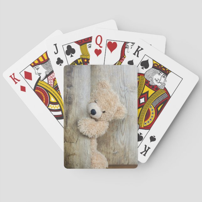  Cute Stuffed Bear Rustic Wooden Wall Poker Cards (Back)