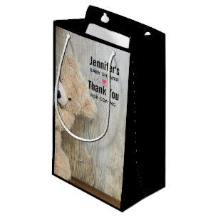 Cute Stuffed Bear Rustic Wooden Wall Small Gift Bag