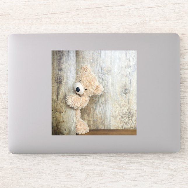 Cute Stuffed Bear Rustic Wooden Wall Sticker (Computer)