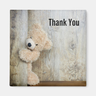 Cute Stuffed Bear Rustic Wooden Wall Thank You Magnet