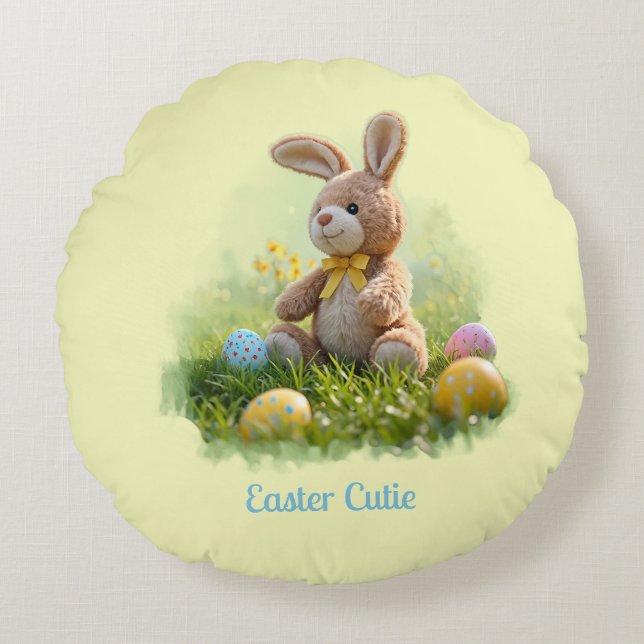 Cute Stuffed Easter Bunny Round Pillow (Front)
