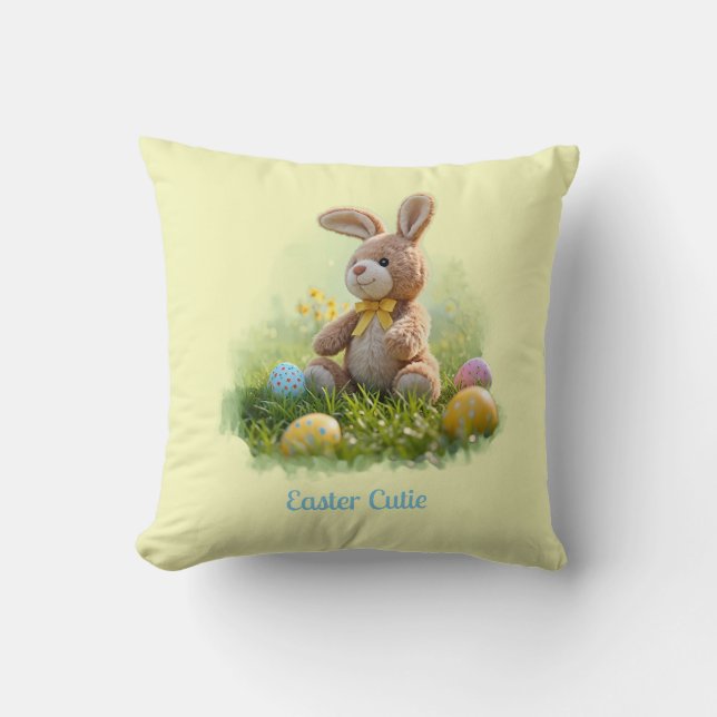 Cute Stuffed Easter Bunny Throw Pillow (Front)