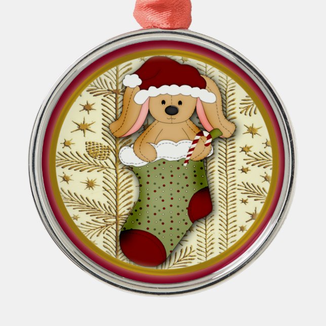 Cute Stuffed Rabbit in Christmas Stocking Ornament (Front)