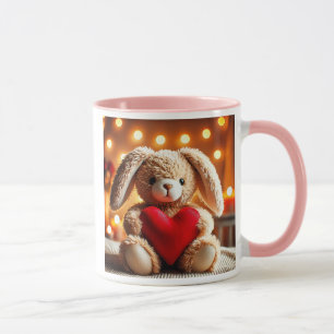 Cute stuffed rabbit with a red heart. mug