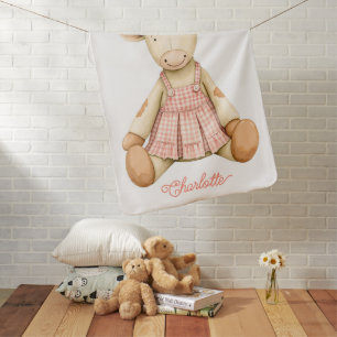 Cute Stuffed Toy Milk Cow wearing Sundress Baby Blanket