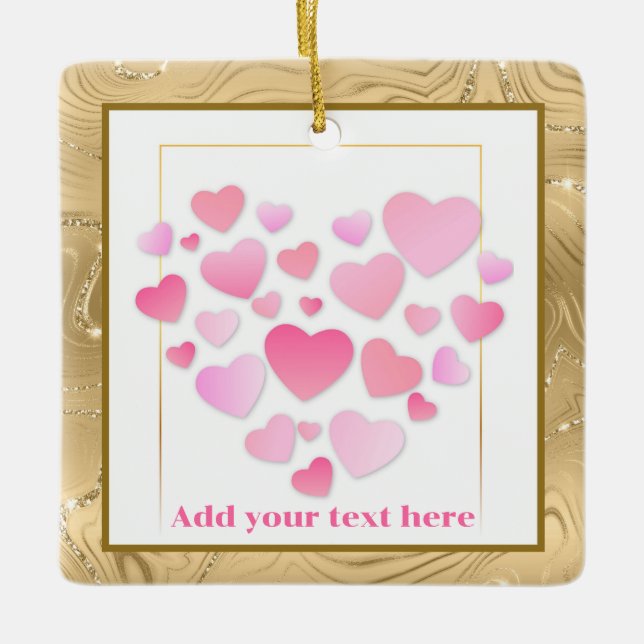 Cute Style Pink Hearts Romantic Valentine's Day Ceramic Ornament (Front)