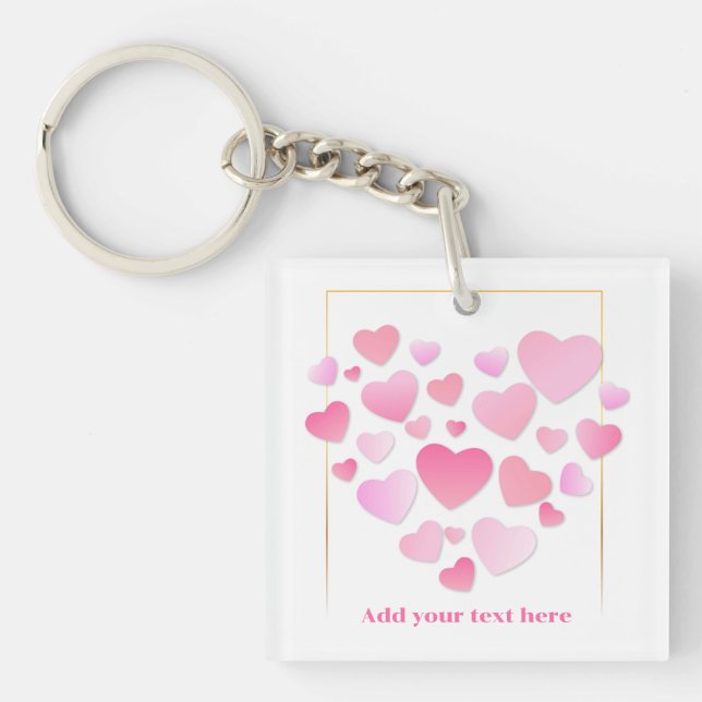 Cute Style Pink Hearts Romantic Valentine's Day Keychain (Front)
