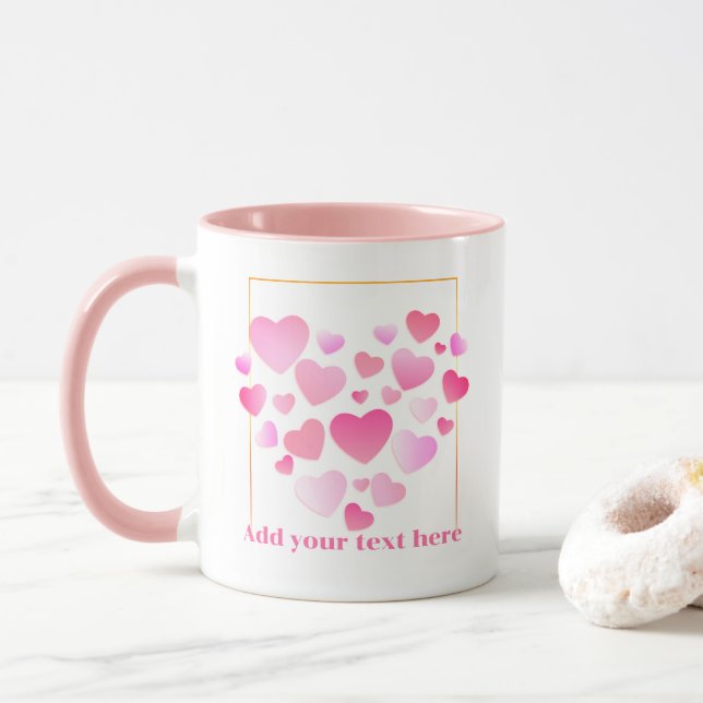 Cute Style Pink Hearts Romantic Valentine's Day Mug (With Donut)