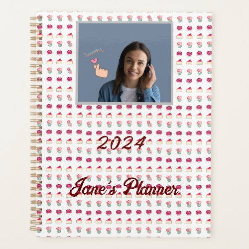 Cute style with a cute drawing with a slice cake a planner