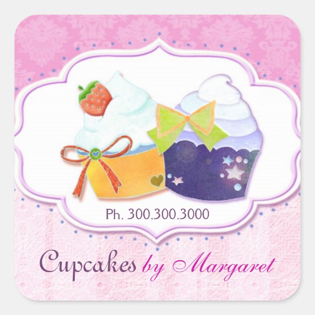 Cute Stylish Bakery Cupcakes  Business Label (Front)