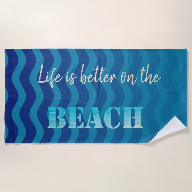Cute Stylish Beach,Blue Waves Beach Towel (Front)