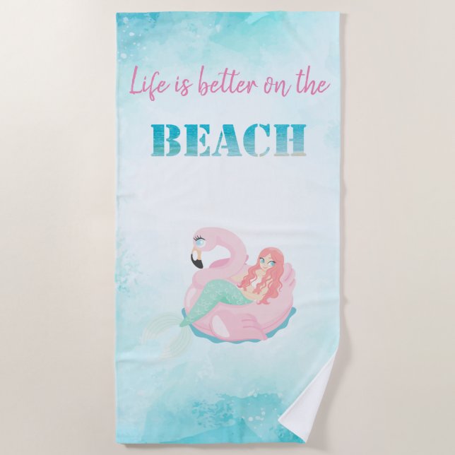 Cute Stylish Beach, Mermaid Beach Towel (Front)