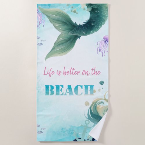 Cute Stylish Beach Mermaid Tail Beach Towel