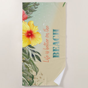 Cute Stylish Beach,Palm Leaf Hibiscus Beach Towel