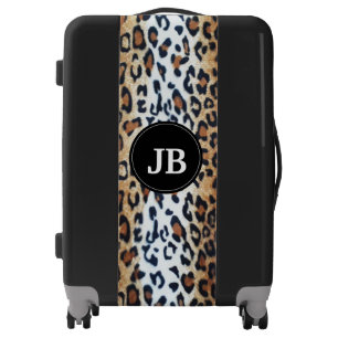 Cute Stylish Black Leopard Print Custom Initial Luggage