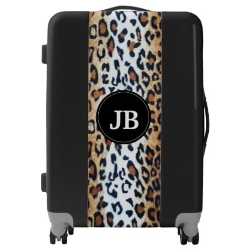Cute Stylish Black Leopard Print Custom Initial  Luggage