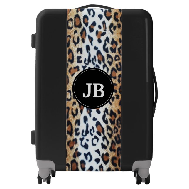 Cute Stylish Black Leopard Print Custom Initial  Luggage (Front)