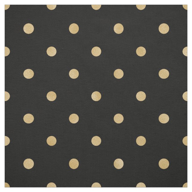 Cute Stylish Classic Black Gold Polka Dot Pattern Fabric (Swatch)
