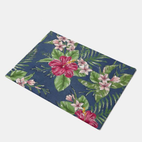 Cute Stylish Colors Tropical Hawaii Floral Pattern Doormat