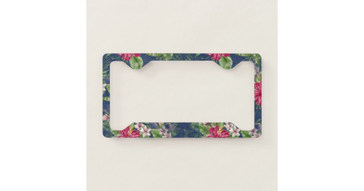 Cute Stylish Colors Tropical Hawaii Floral Pattern License Plate Frame