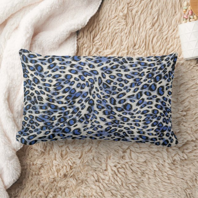 Cute Stylish Elegant Blue Leopard Animal Print  Lumbar Pillow (Blanket)