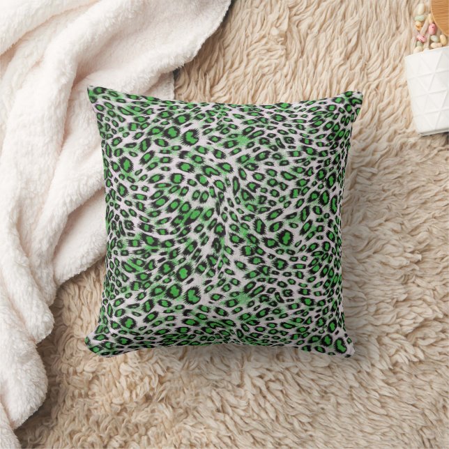 Cute Stylish Elegant Green Leopard Animal Print Throw Pillow (Blanket)