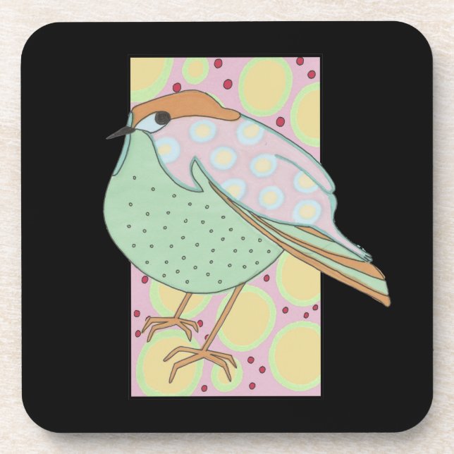 Cute Stylish Framed Pastel Songbird Beverage Coaster (Front)
